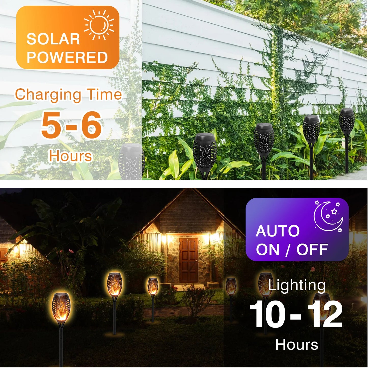 6Pack Solar Lights Outdoor Powered LED Flickering Flame Light Waterproof Orange for Garden Decor