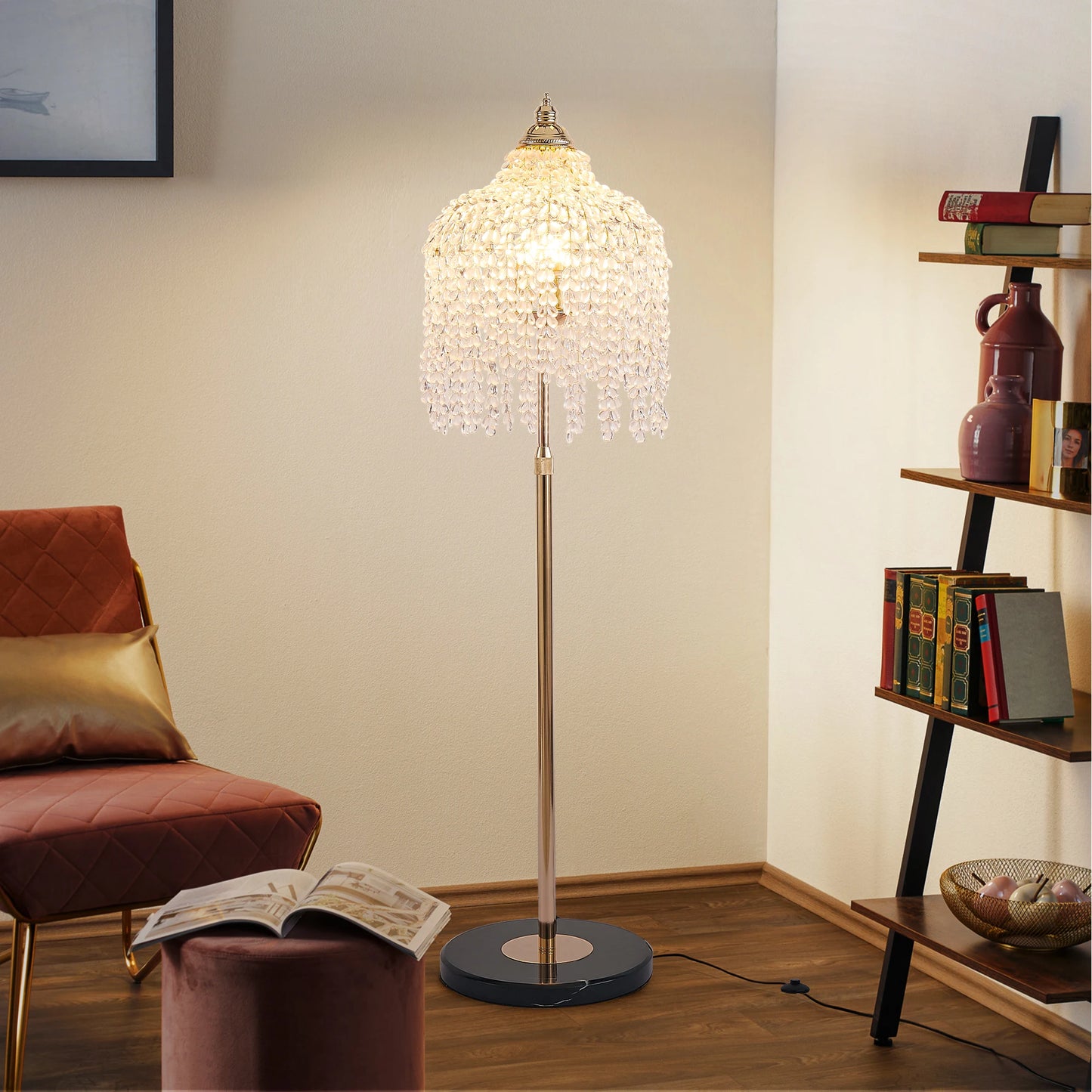 L011009 Crystal Pendant Floor Lamp American Retro Style