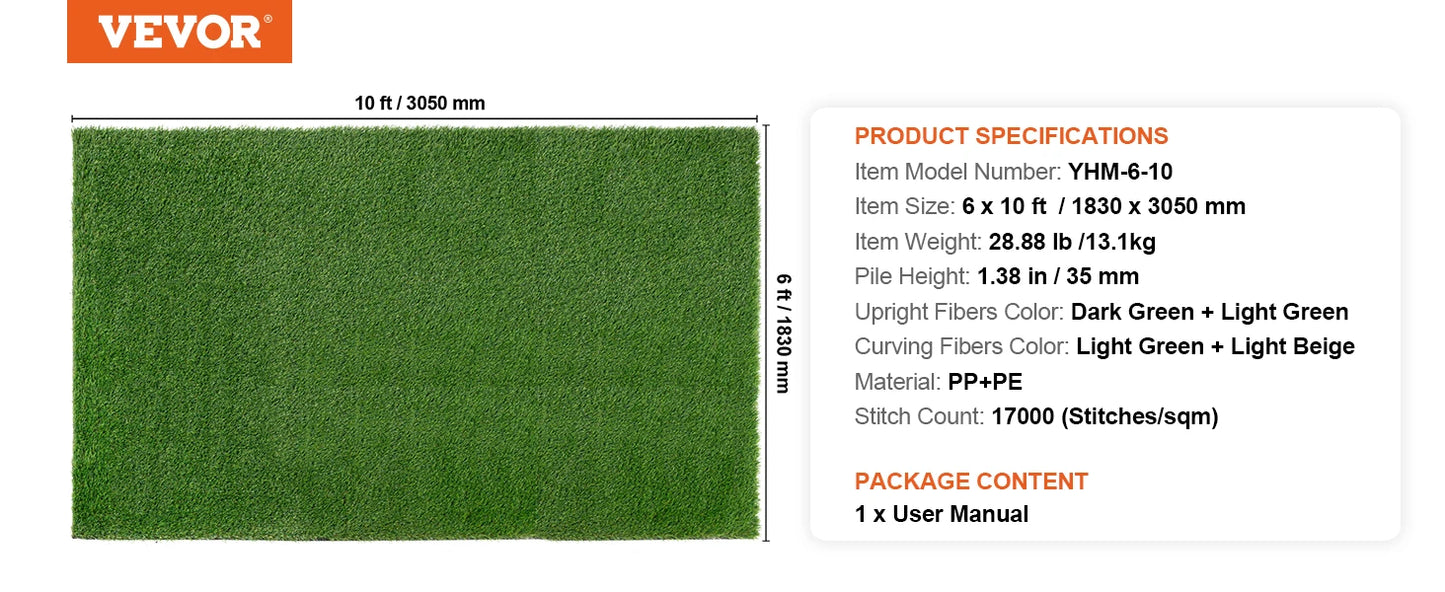 SucceBuy Artifical Grass Rug Green Turf 1.38/1.57" Fake Door Mat Outdoor Patio Lawn