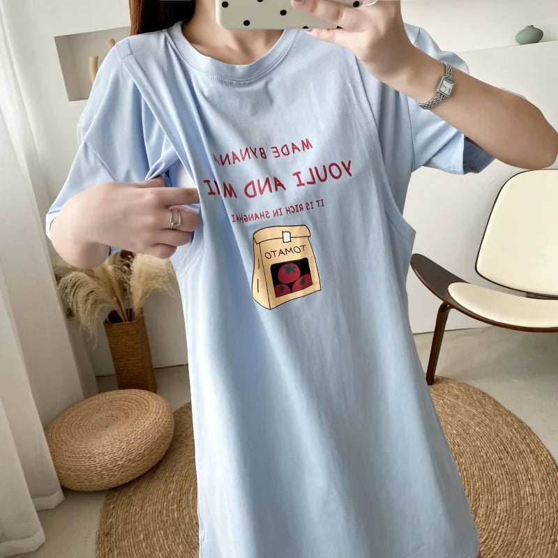 Loose Nursing Tops Postpartum Mommy Casual Breast Feeding Clothes Pregnancy Maternity T-Shirts