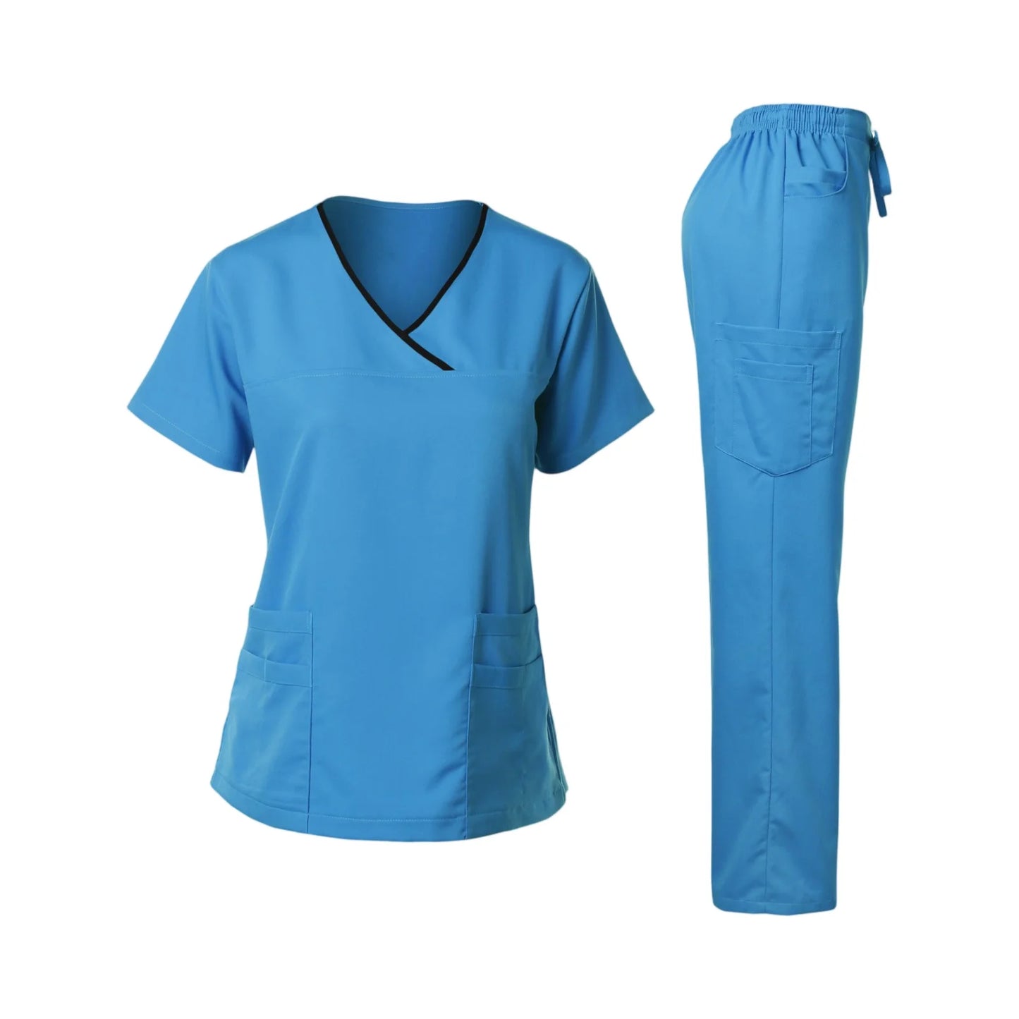 Nurse Scrub Set V Neck Short Sleeve Medical Uniform Pockets