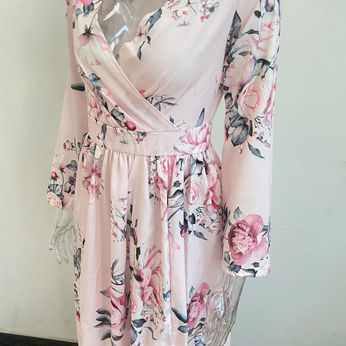 Women floral Chiffon Flower Dress trends new in Ladies Elegant V Neck short Sleeve