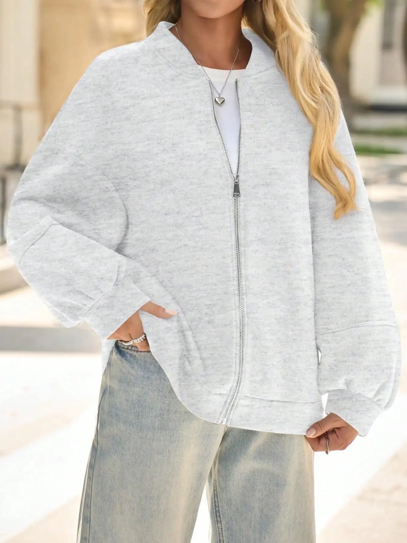 Fisoew Womens Full Zip Up Sweatshirt Jackets Casual Fleece Long Sleeve Loose Warm Bomber Jacket Coats Fall Outfits