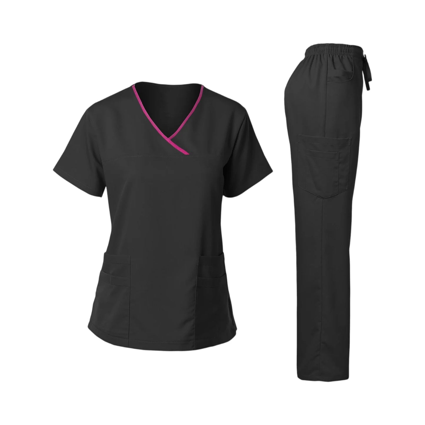 Nurse Scrub Set V Neck Short Sleeve Medical Uniform Pockets