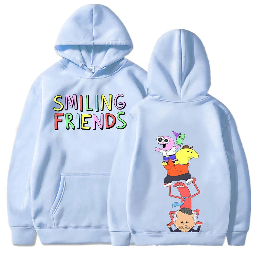 Christmas Anime Smiling Friends Print Hoodies Sweatshirts Winter Hooded Pullovers Men