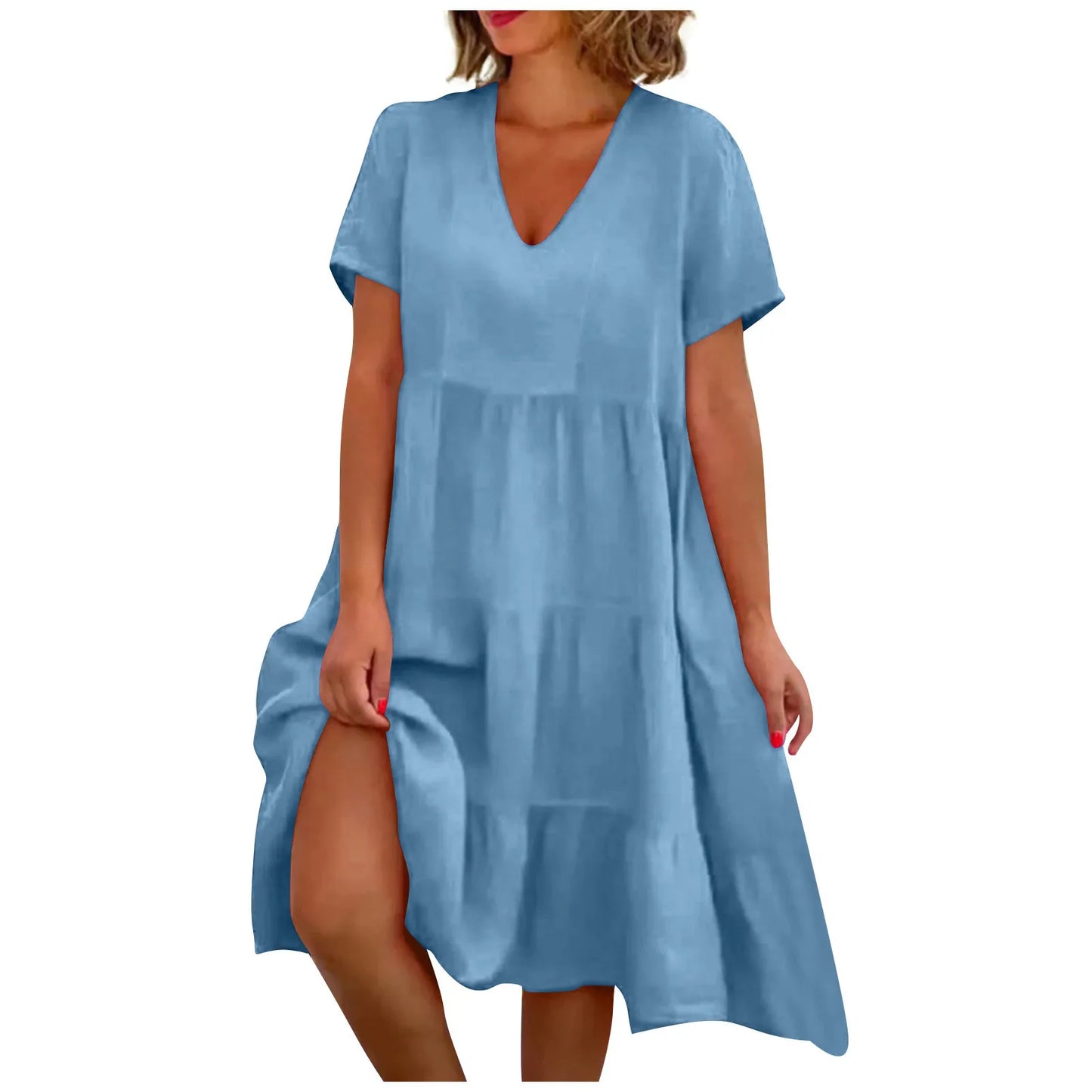 Summer European and American Plus Size Women's Skirts Loose Casual Short Sleeve Belted Elegant Large Size Dress