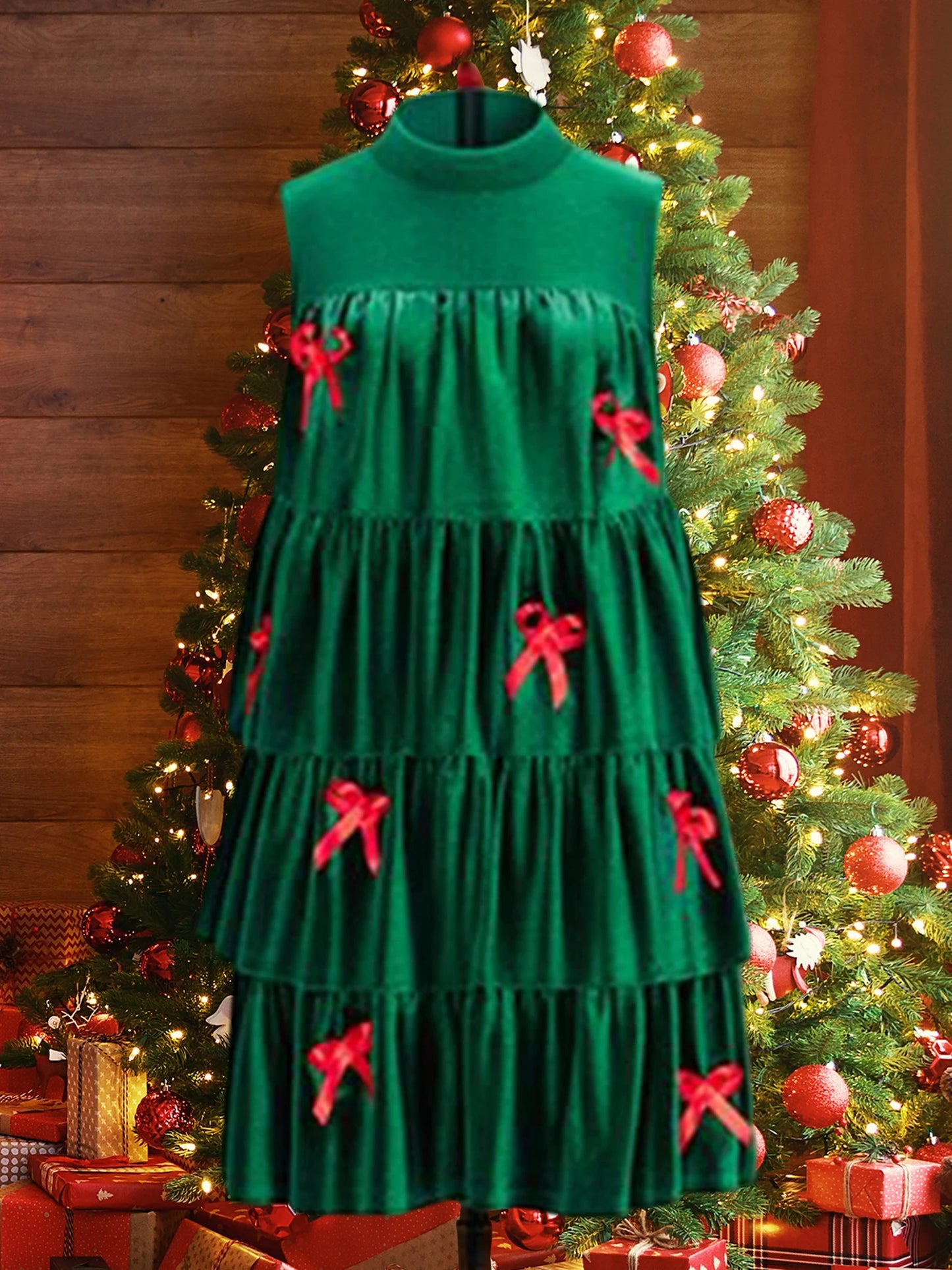 Women s Festive Holiday Dress Elegant Flowy A-Line Silhouette with Charming Bow
