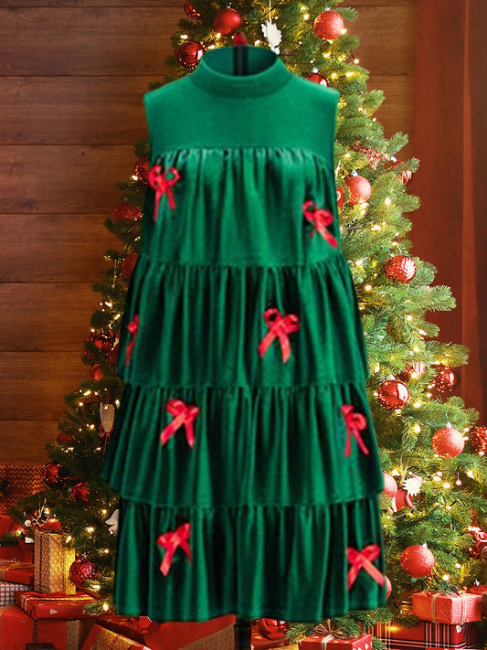 Women s Festive Holiday Dress Elegant Flowy A-Line Silhouette with Charming Bow