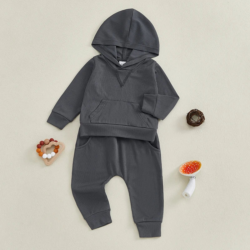 Toddler Boy Winter Outfit Cozy Fleece Pullover Hoodie and Warm Pants Set