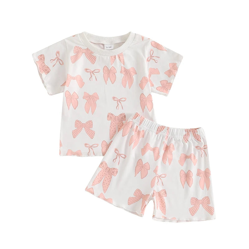 Adorable Baby Girl Floral Print Ruffle Sleeve Round Neck T-shirt and Shorts Set