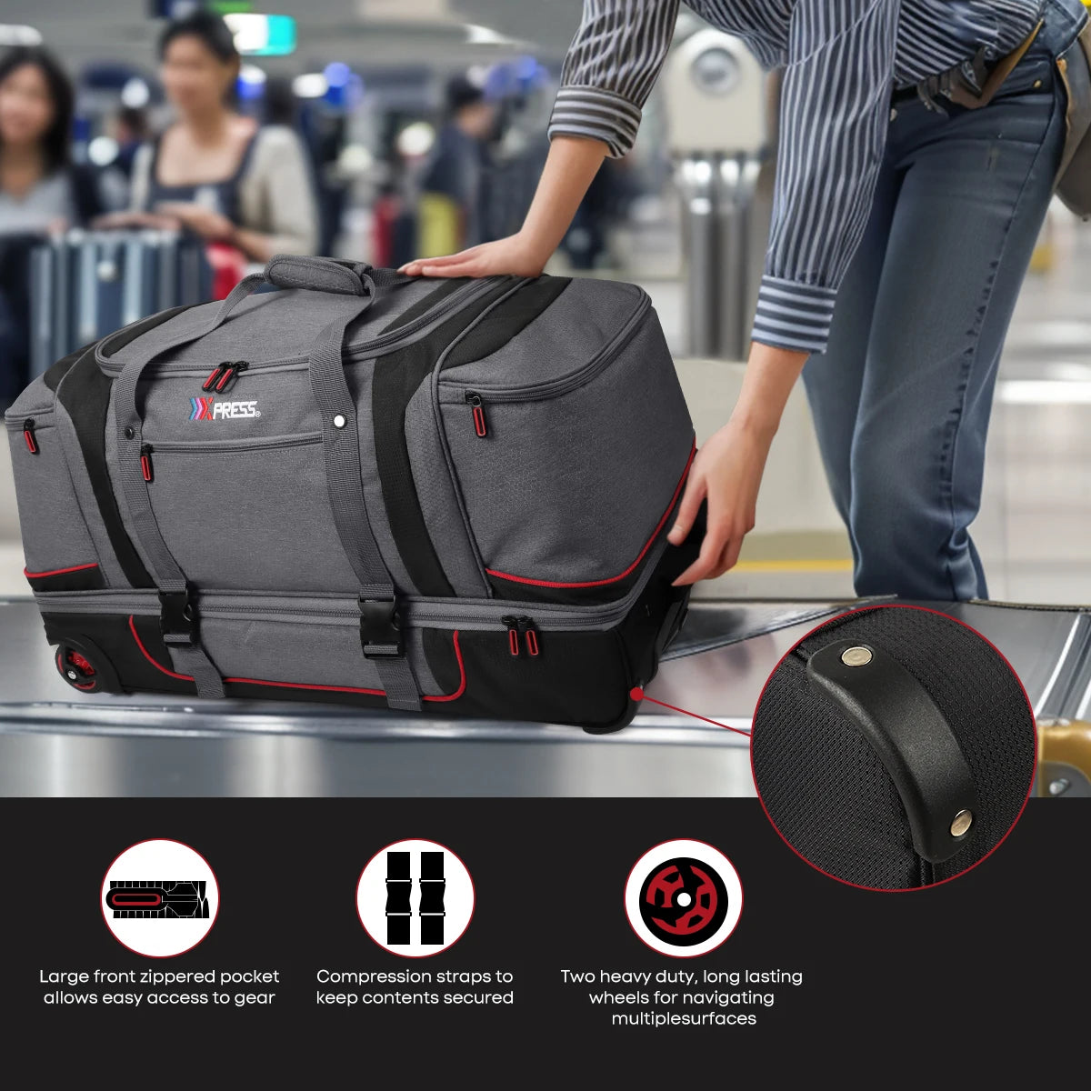 Rolling Duffel Bag With Wheels Travel Luggage Handle