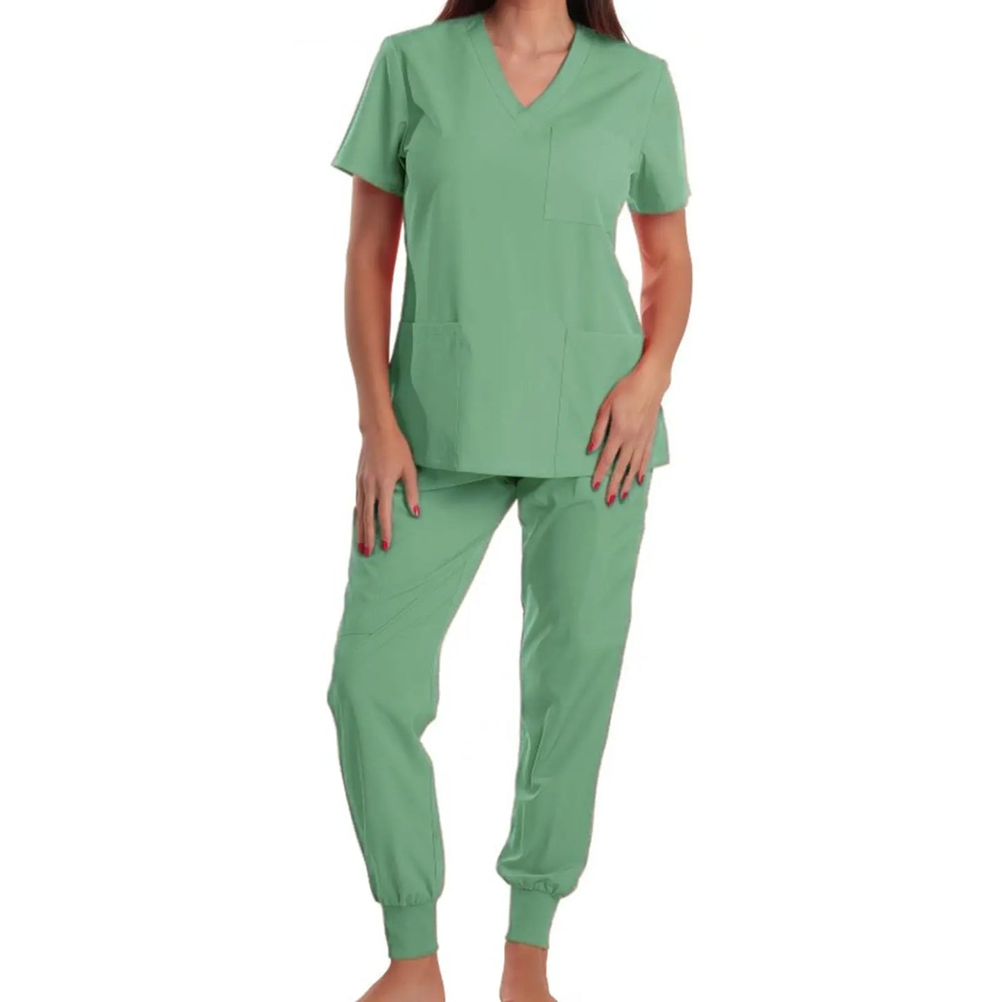 Nurse Scrub Set V Neck Short Sleeve Multicolor Jogger Pants Medical Uniform