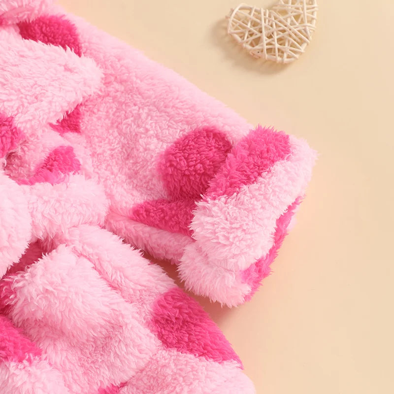 Valentine s Day Toddler Girls Heart Print Fleece Bathrobe with Tie Waist and Long Sleeves -