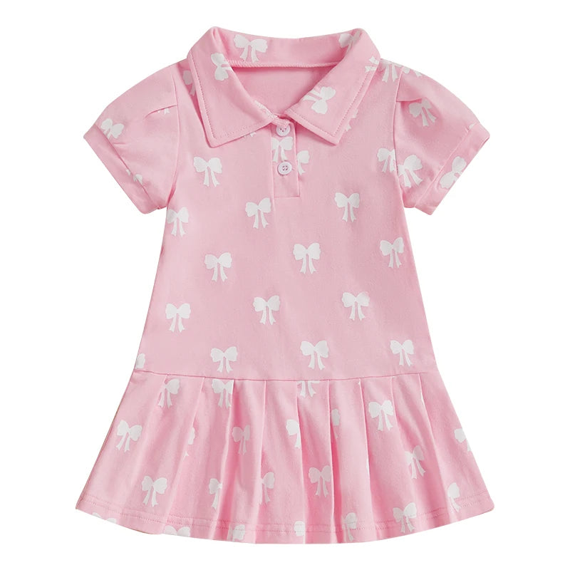 Cute Baby Girl Dress with Short Sleeves and Lapel Collar Adorable Butterfly Print