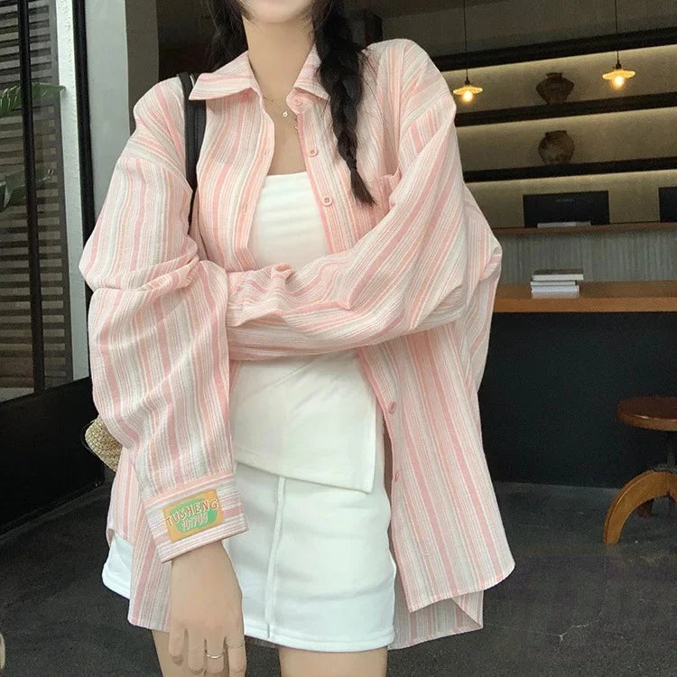 Cross-Border Factory Export Xiong Cardiganblue Striped Top