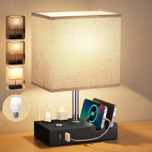 SZRSTH Bedside Table Lamp With Dual USB Ports Dimmable LED