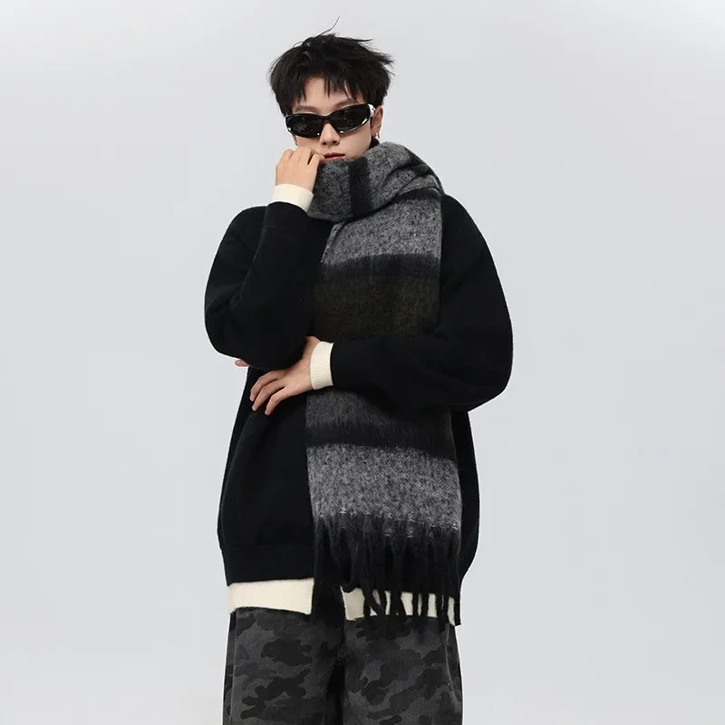 Men's Knit Cardigan Jacket With Block Pattern For Winter