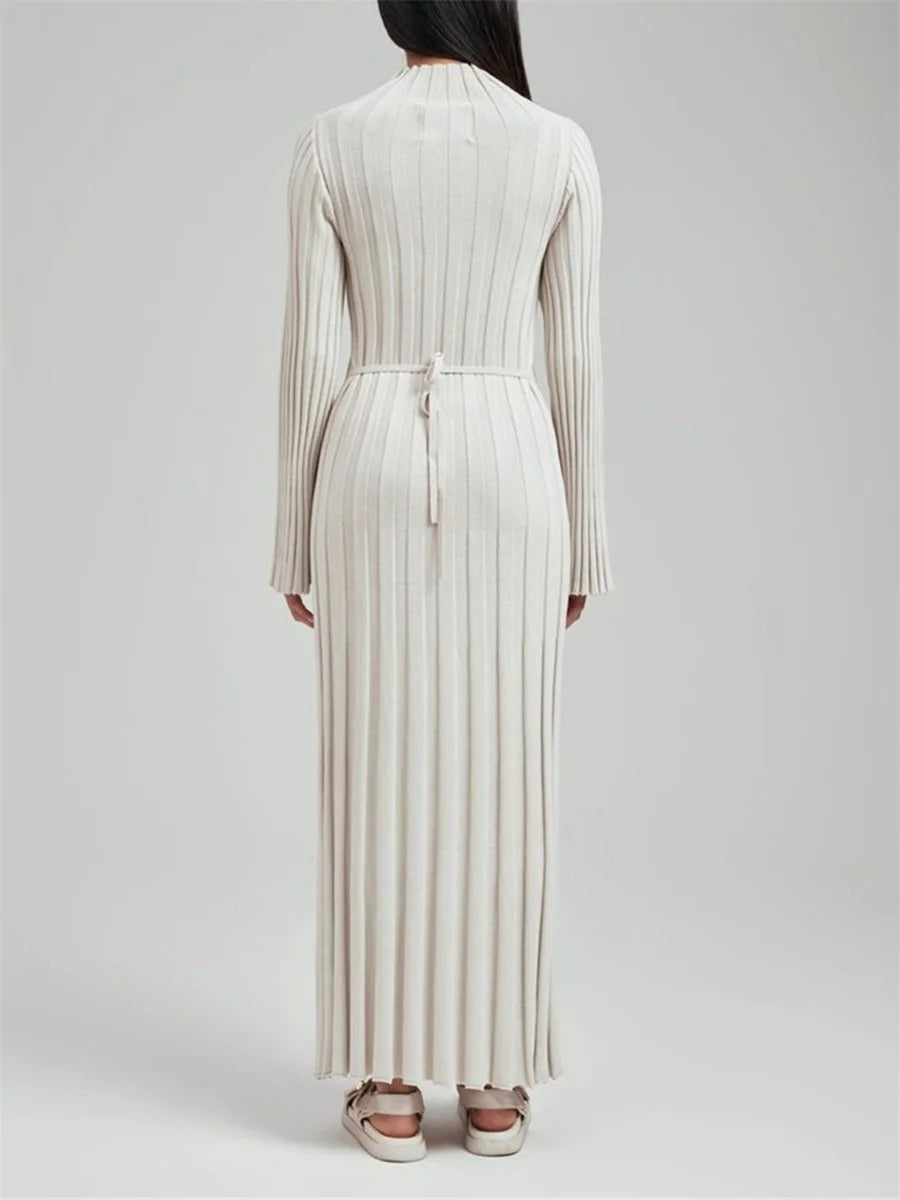 Velvet Knit Turtleneck Midi Sweater Dress Womens Long Sleeve