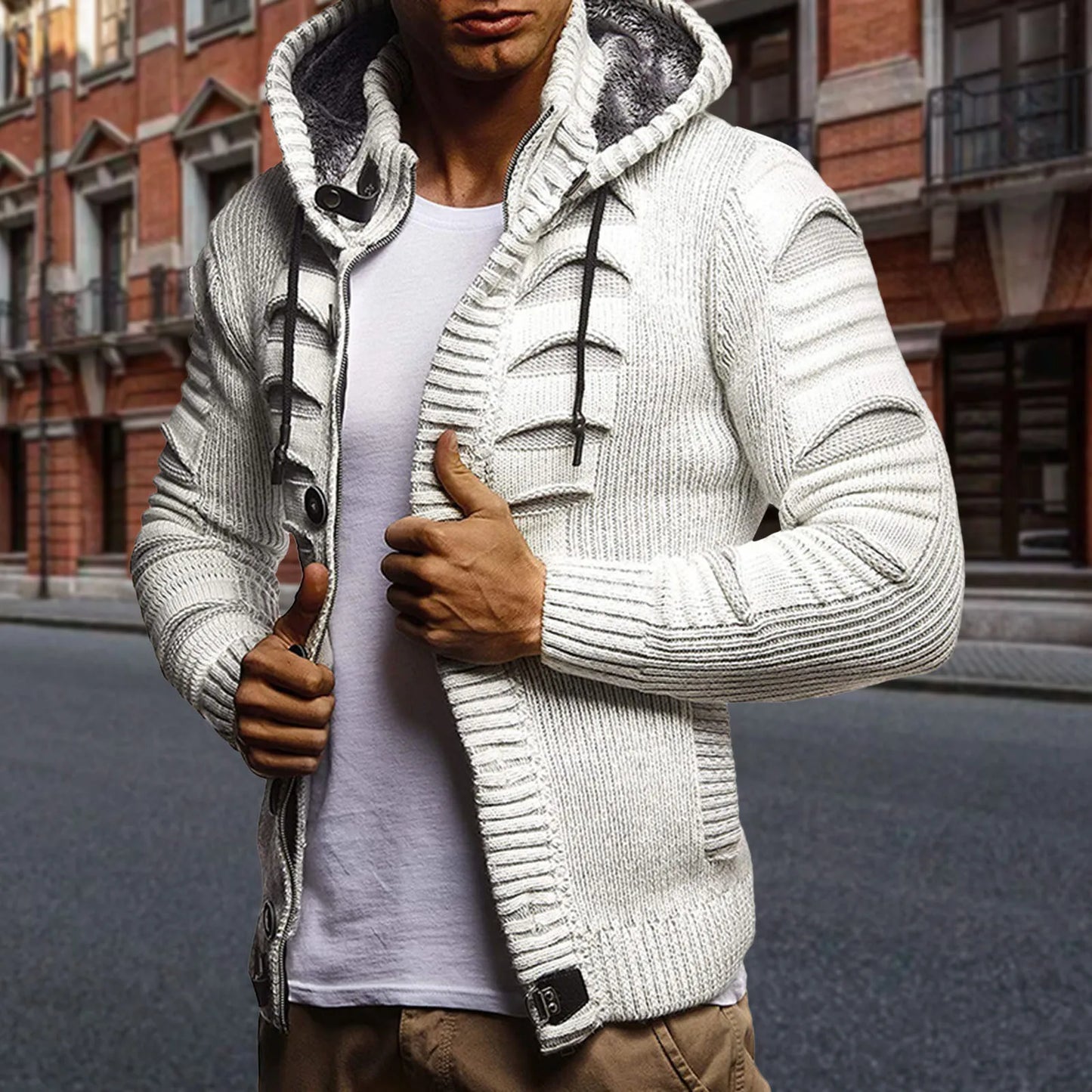 Hooded Cardigan Coat Windbreaker Knitwear For Men Korean Style