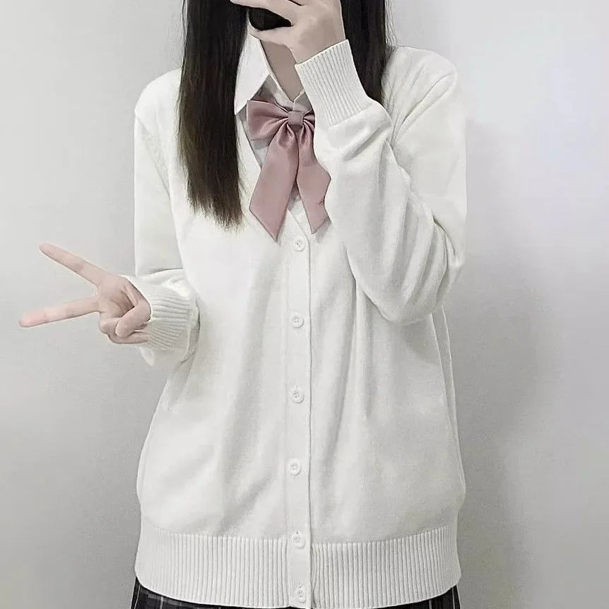 Japanese Fashion V Neck Knit Cardigan Women JK Uniform Style