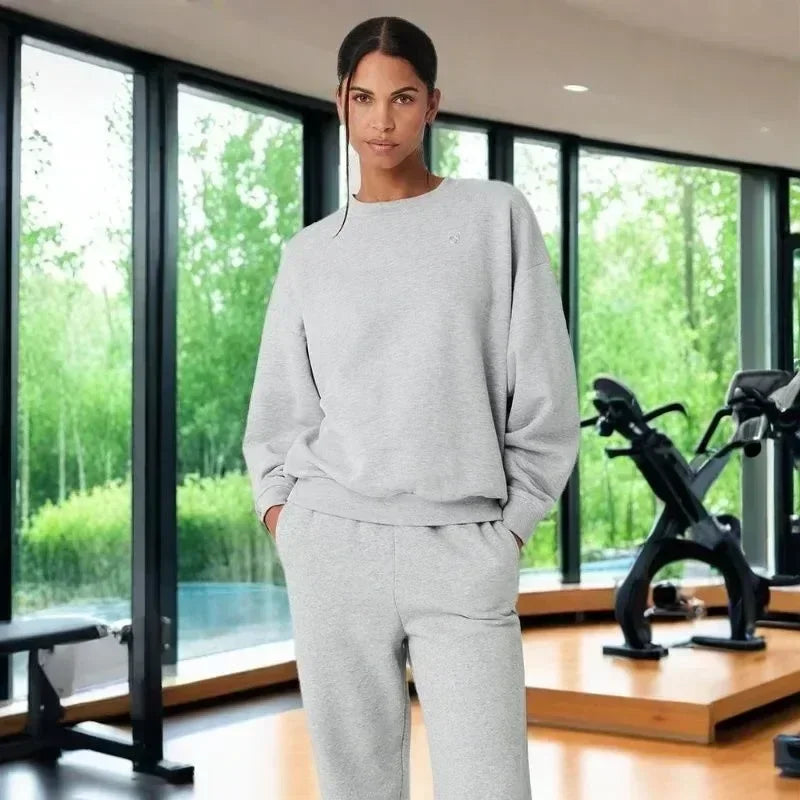 Long-sleeved Pullover Women Black Sports O-neck Korean Oversized Hoodie Tops