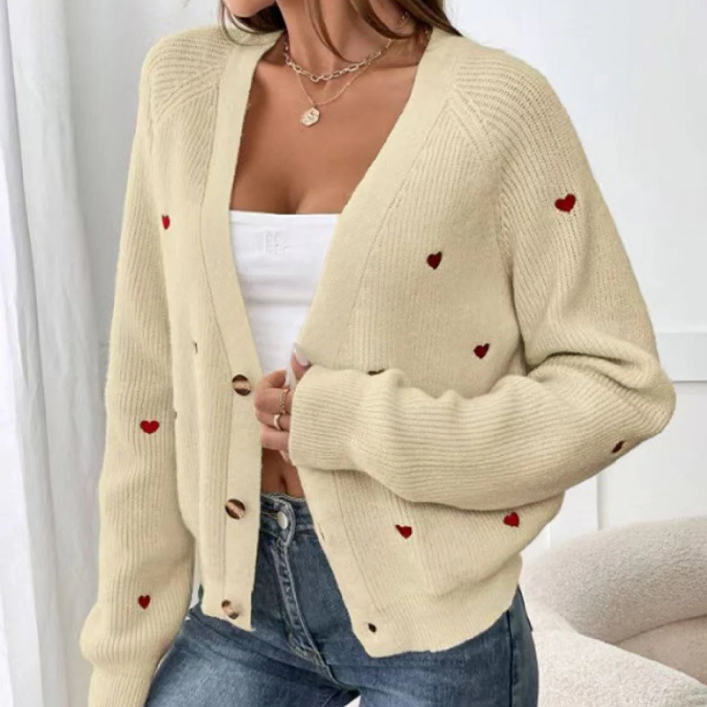 Korean Fashion Casual Minimalist Cardigan Knit Outerwear For Women Ropa Mujer Tendencia