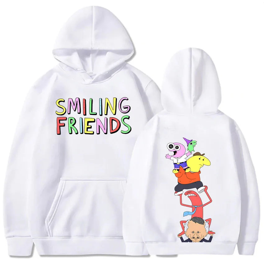 Christmas Anime Smiling Friends Print Hoodies Sweatshirts Winter Hooded Pullovers Men