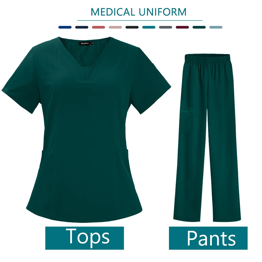 Women Medical Scrub Set Twill Polyester Spandex Nurse Uniform