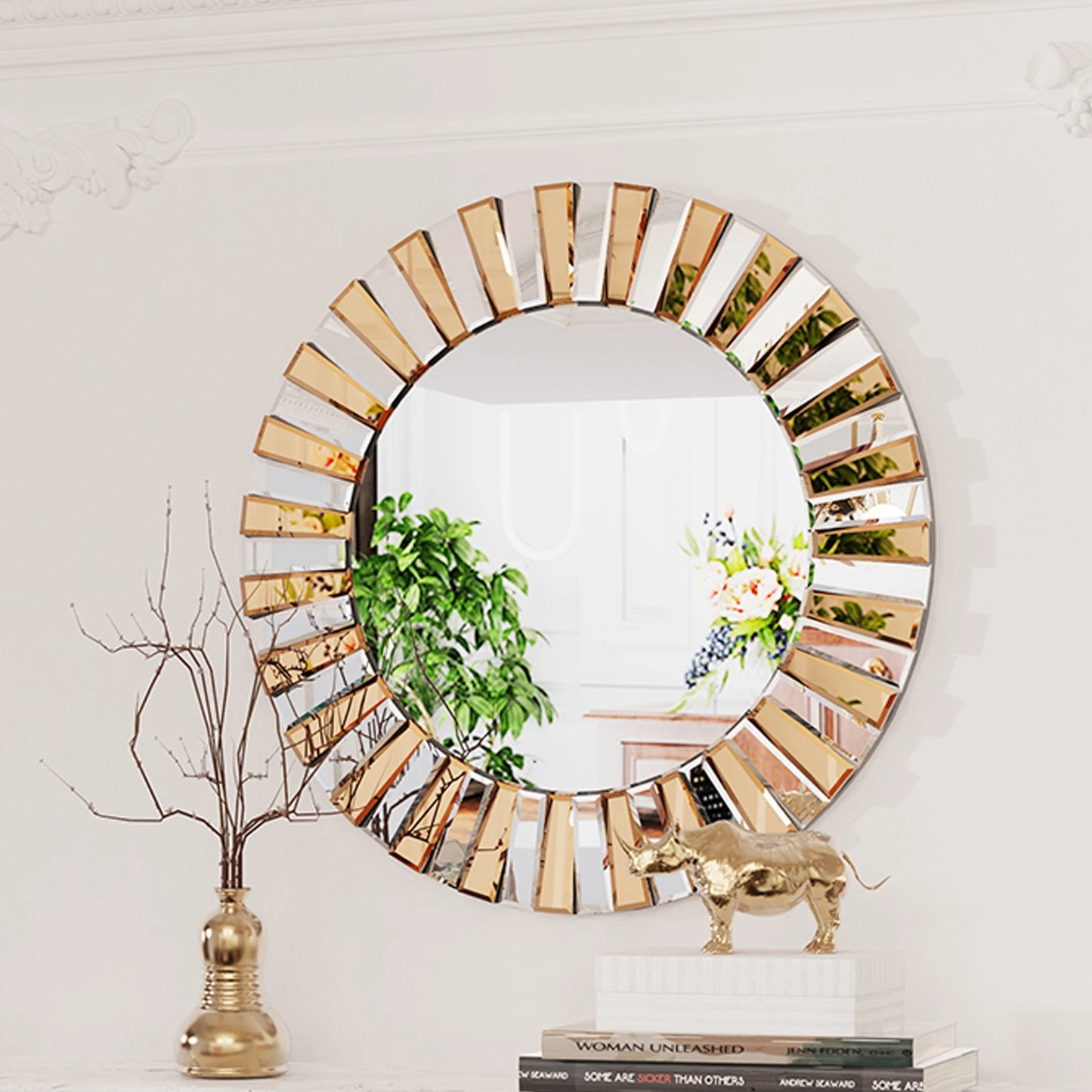 Decorative Mirrors Round Sunburst Wall Mirror Beveled Edge Glass