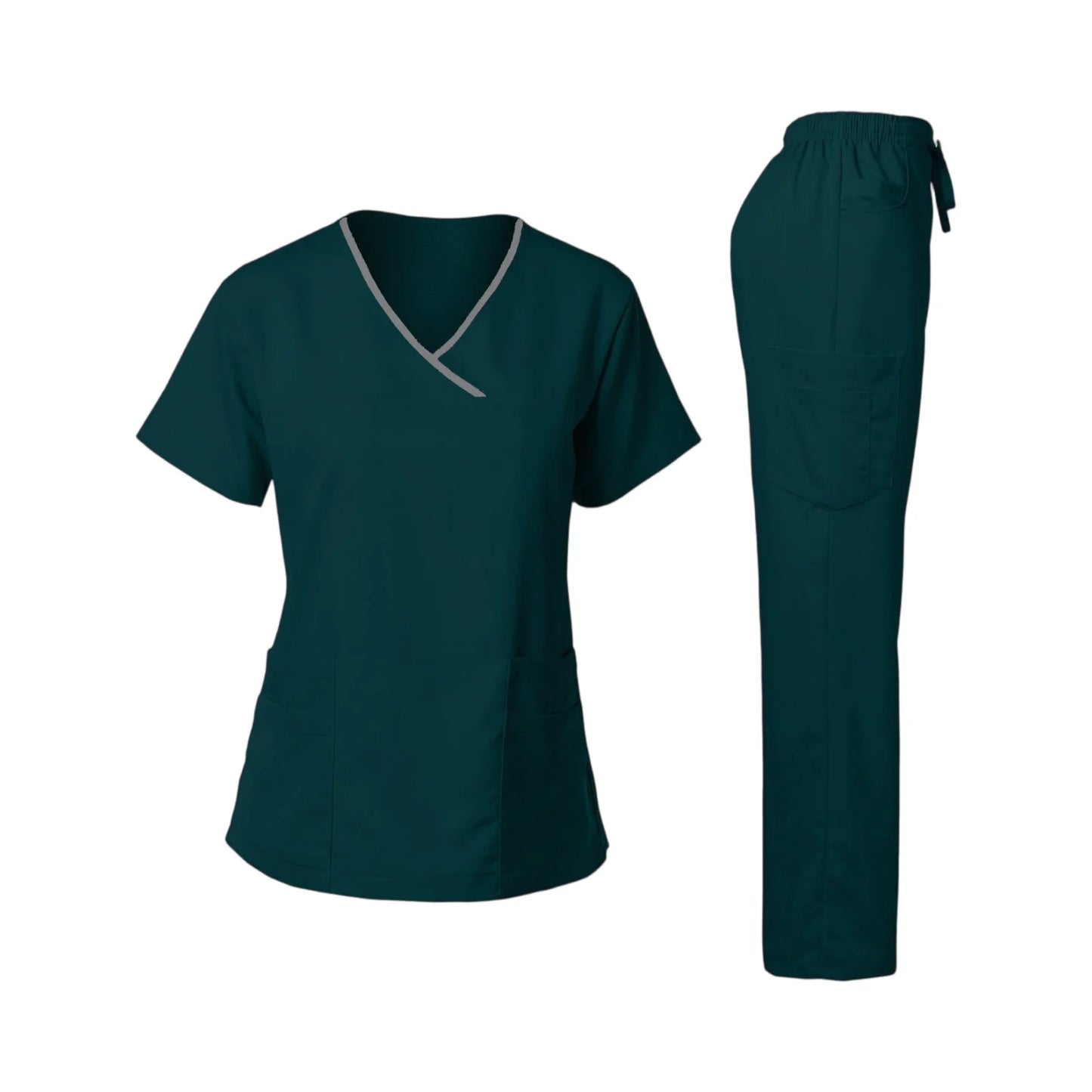 Nurse Scrub Set V Neck Short Sleeve Medical Uniform Pockets