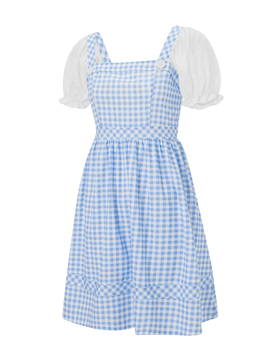 Women s Halloween Movie Character Costumes Plaid Print Short Sleeves Dress