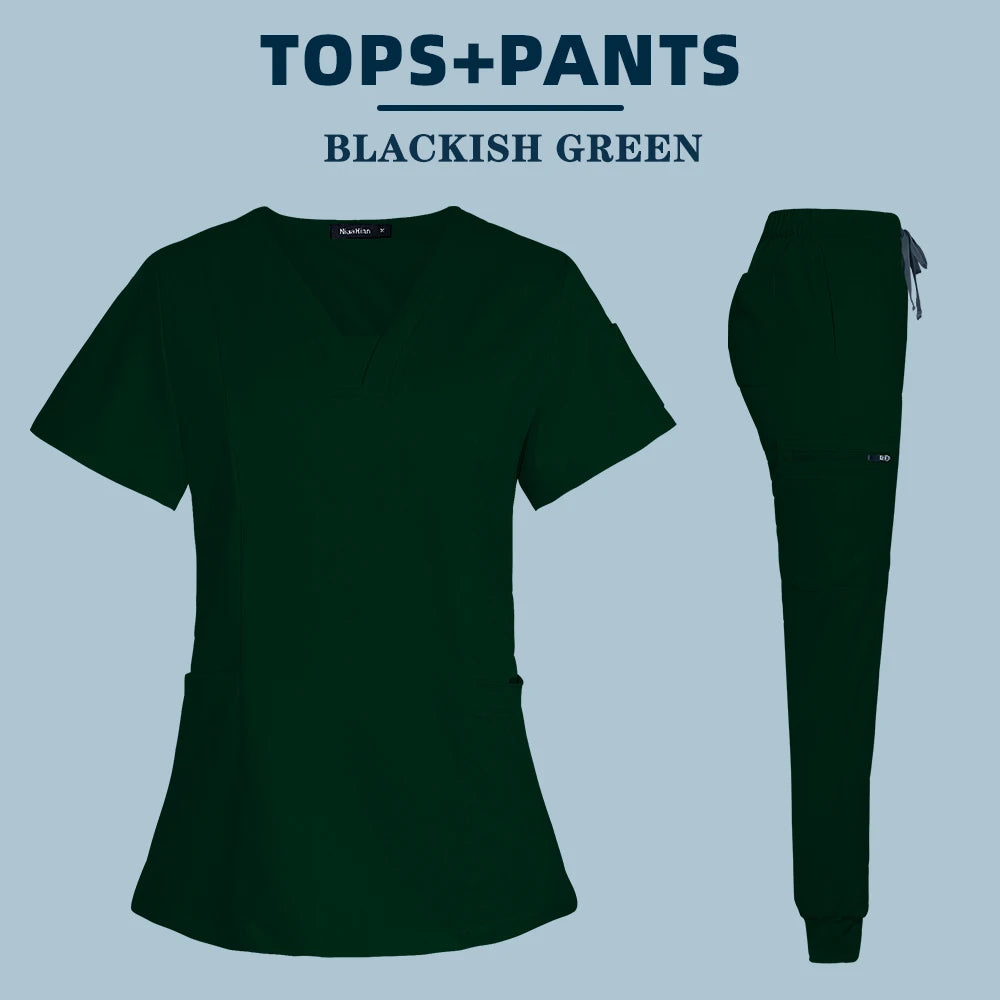 Short Sleeve Scrubs Top With Pocket Pants  Nurse , Doctor ,Surgery, Spa workwear andBeauty Salon