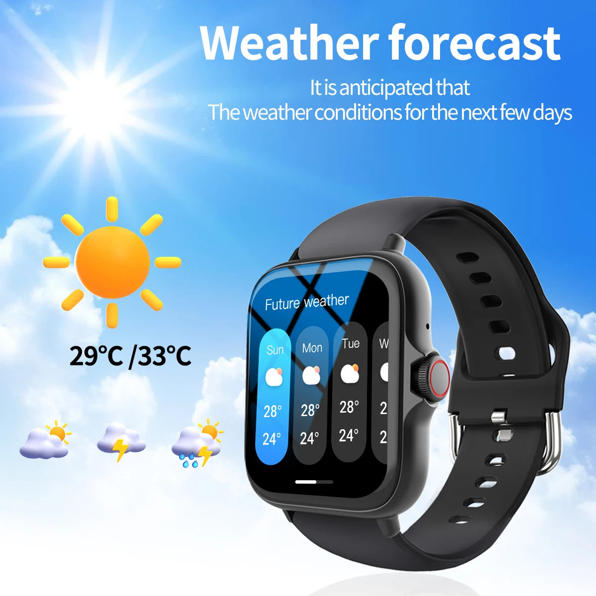 Smart watch with full touch screen, call, message reminder, music control and other functions,