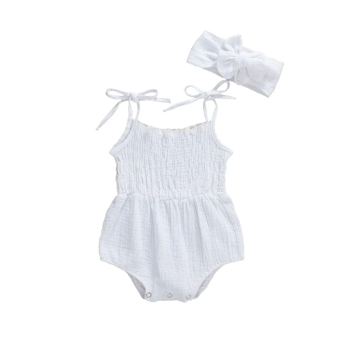 Adorable Baby Girls Sleeveless Romper Set with Matching Headband Cute Ruffled Jumpsuit
