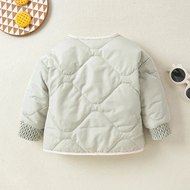 Kids Quilted Puffer Jacket with Hood and Zipper Closure Warm Winter Coat