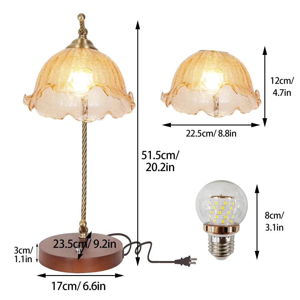 Mid-Century Glass Flower Desk Lamp for Bedside Table Lighting