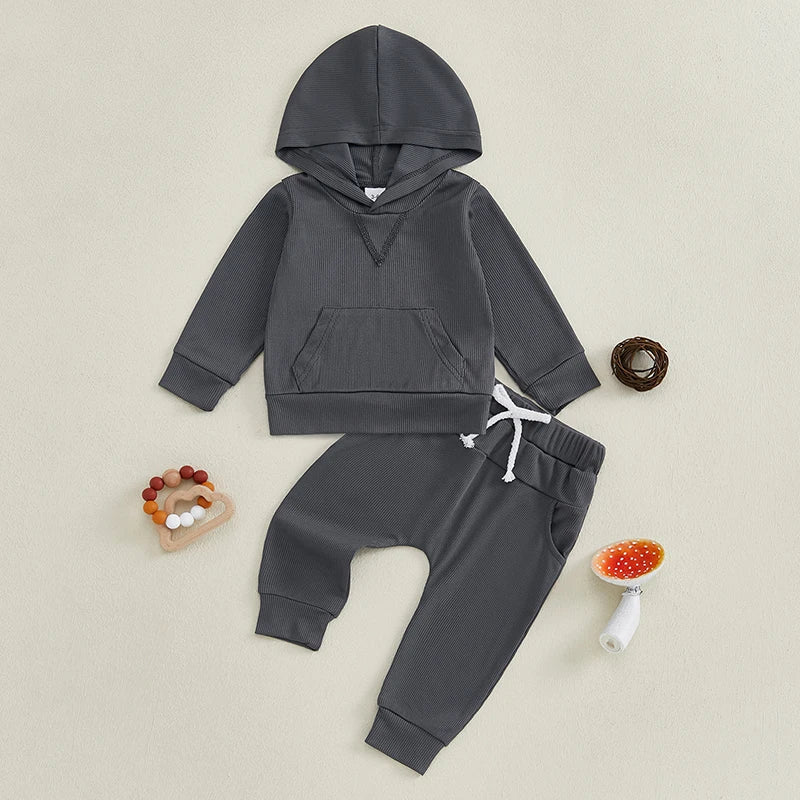 Toddler Boy Winter Outfit Cozy Fleece Pullover Hoodie and Warm Pants Set