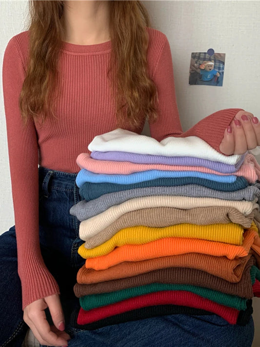 2025 New Women Sweater Autumn Winter Long Sleeve Pullover Basic Top Fashion O-neck