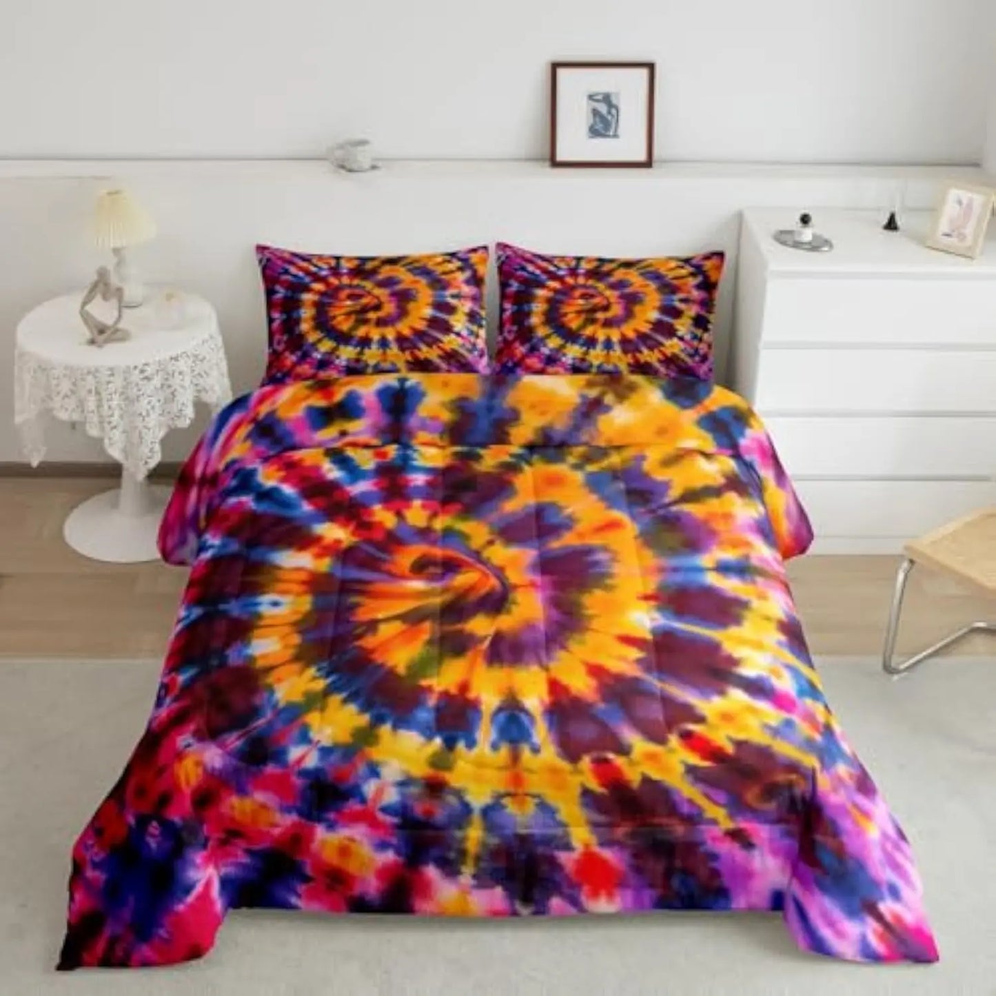 Watercolor Tie Dye Comforter Set Modern Art Bedding Set 7 Pcs