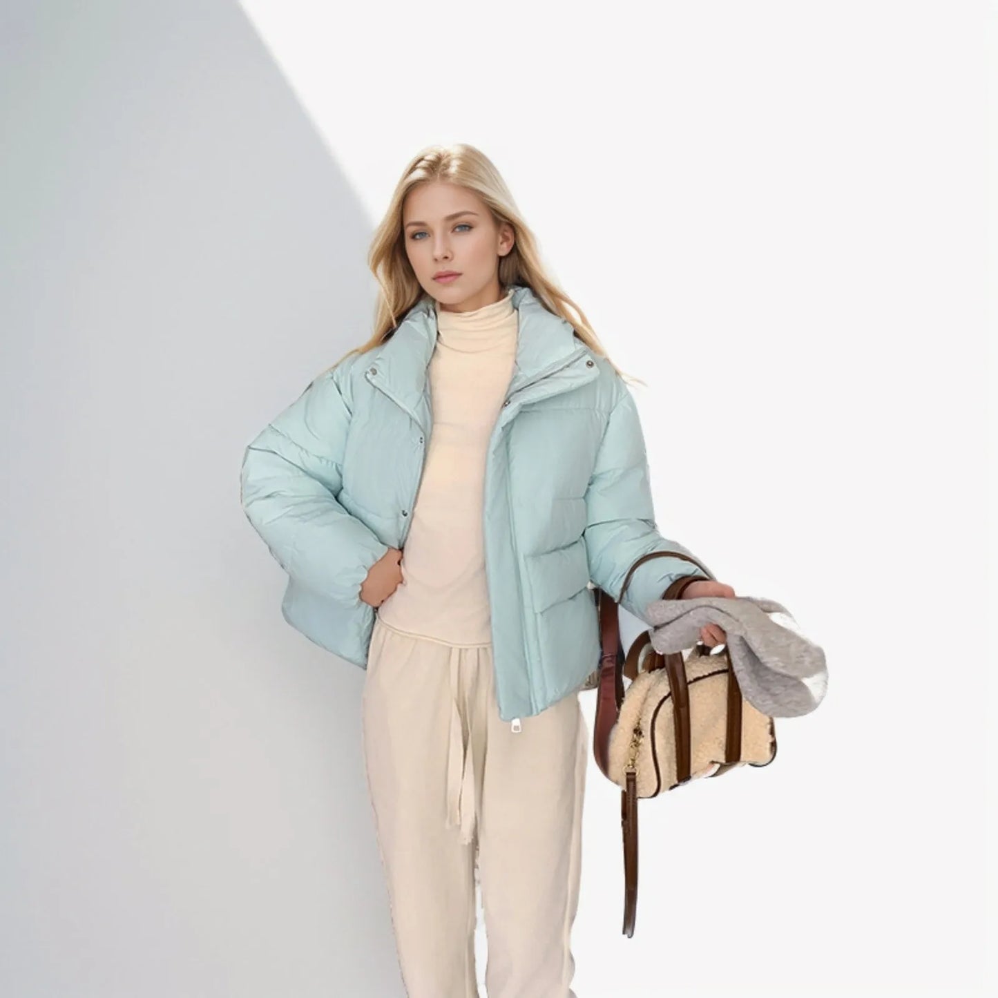 Women's Down Cotton Coat Short Stand-up Collar Autumn/winter Solid Color