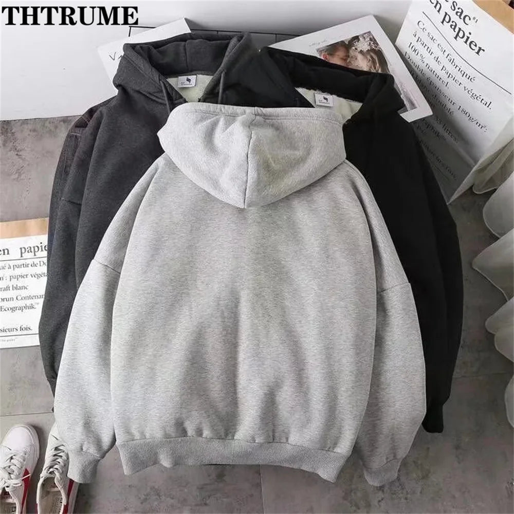Elegant Women Chic Hoodies Fashion Autumn Winter Fleece Zipper Sweatshirts
