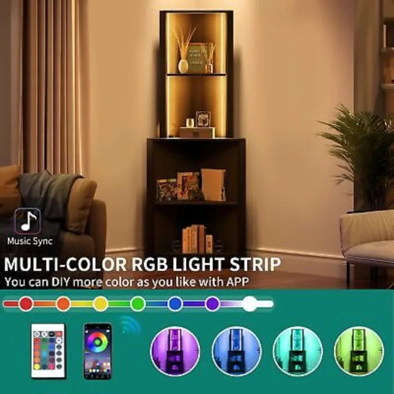 Corner Shelf with LED Light Bookshelf