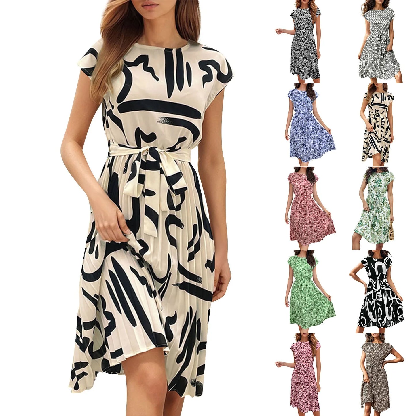 Vestidos Dress For Ladies Fashionable Printed Lace-Up Summer New Dress