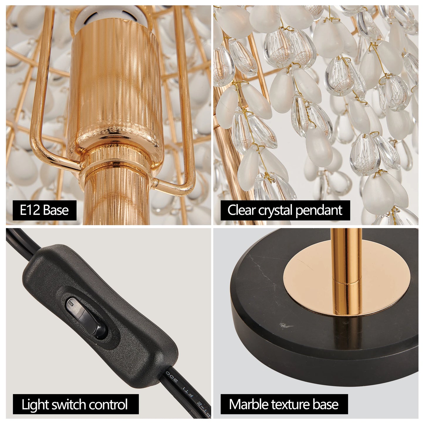 Elegant Crystal Table Lamp With Waterfall Bead String Shades