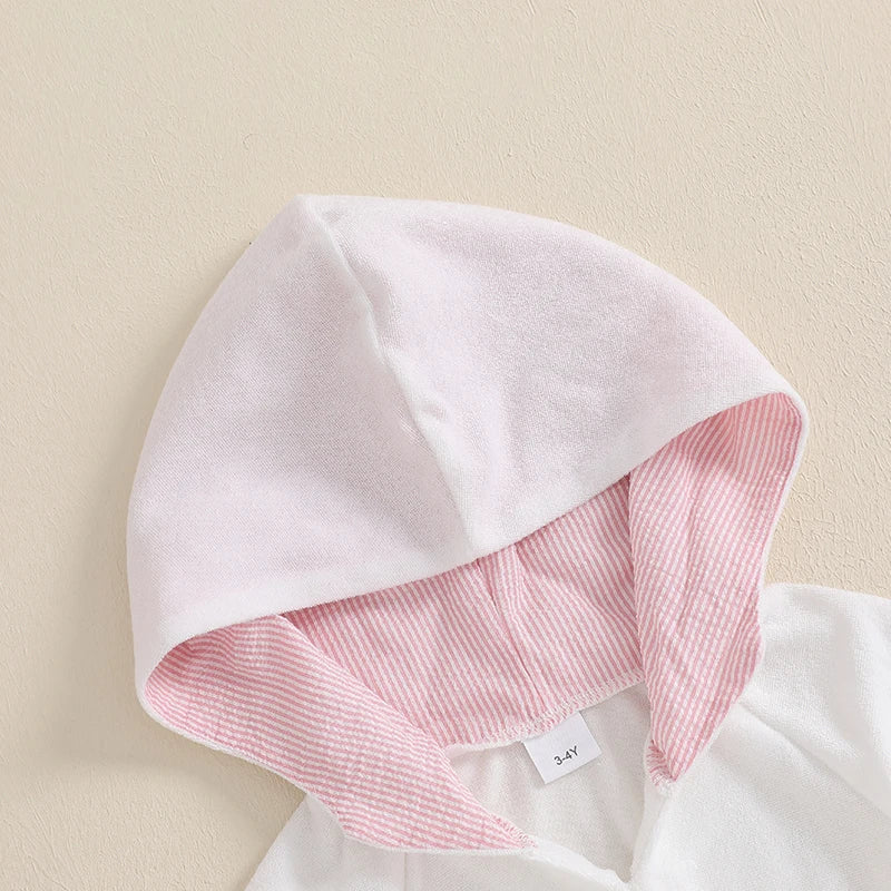 Kids Beach Cover Up Dress with 3D Bow Detail Short Sleeve Hooded