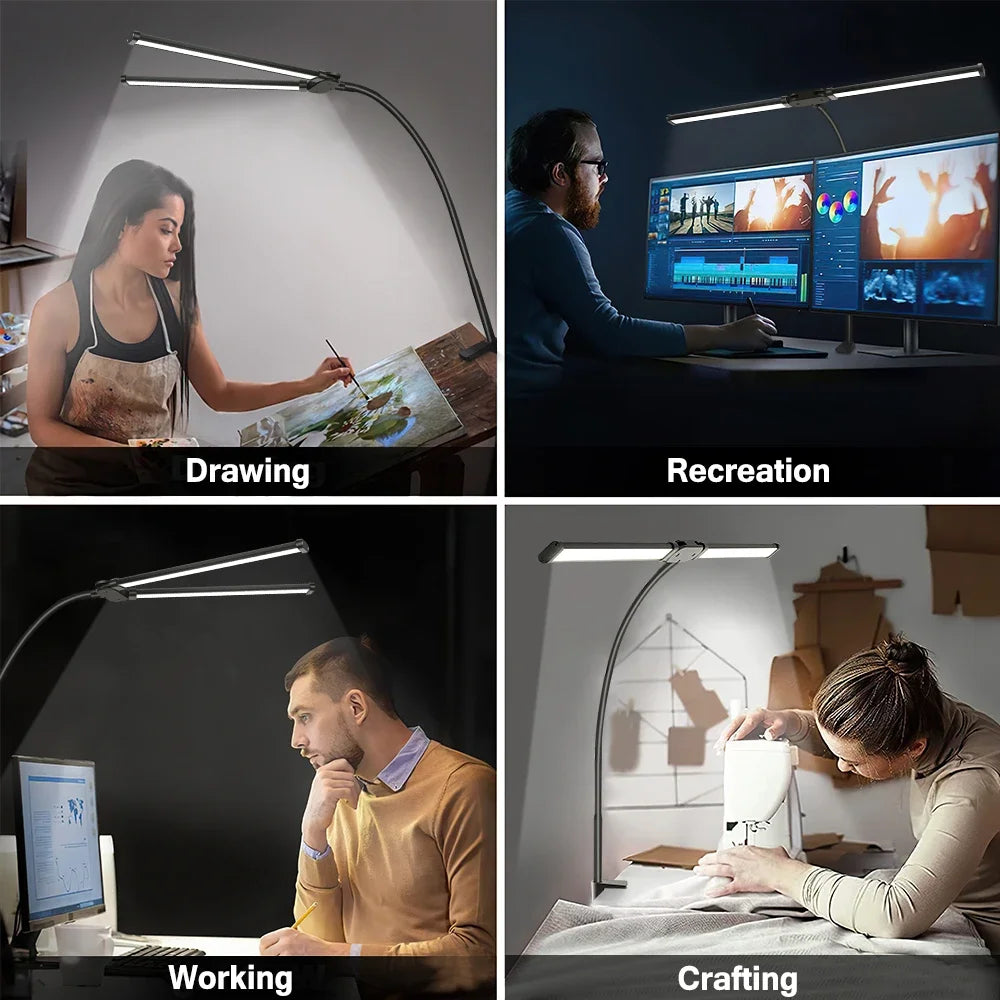 Double Head LED Desk Lamp Dimmable PC Monitor Light USB