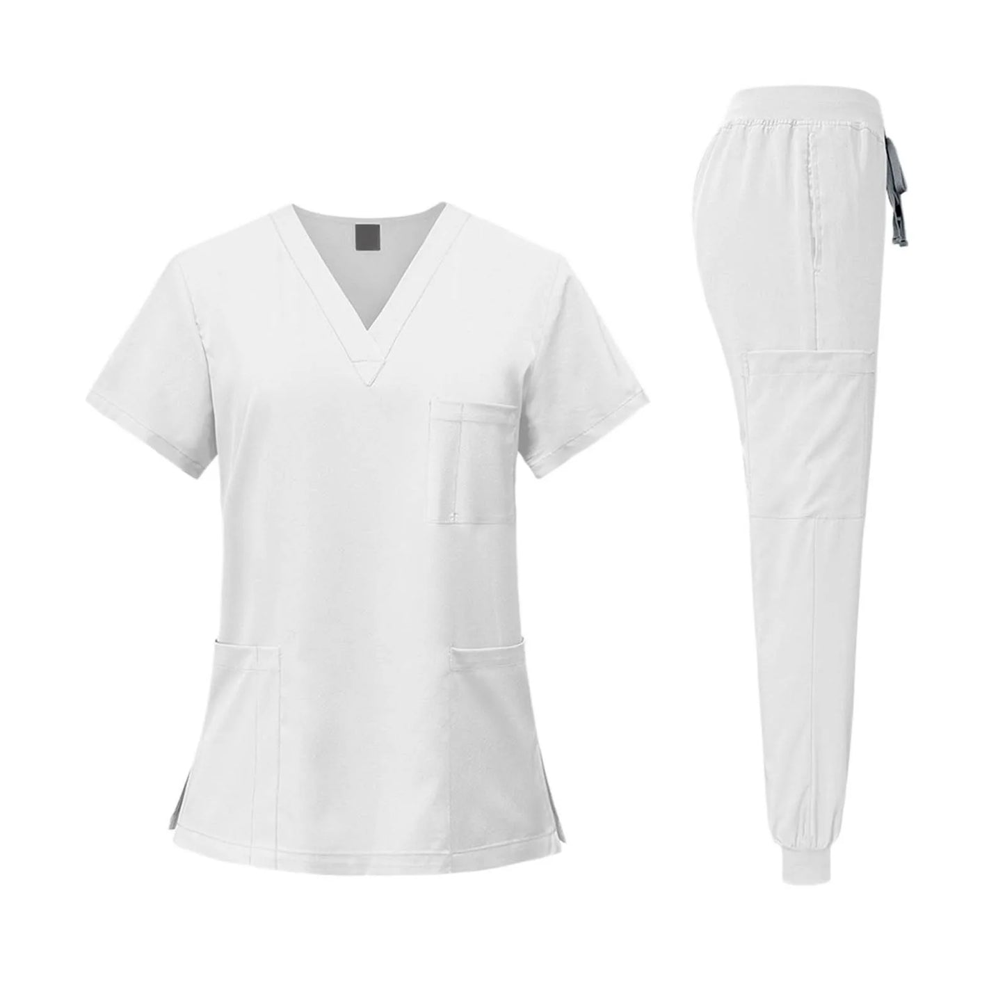 V Neck Medical Nursing Uniform Set With Drawstring Jogger Pants