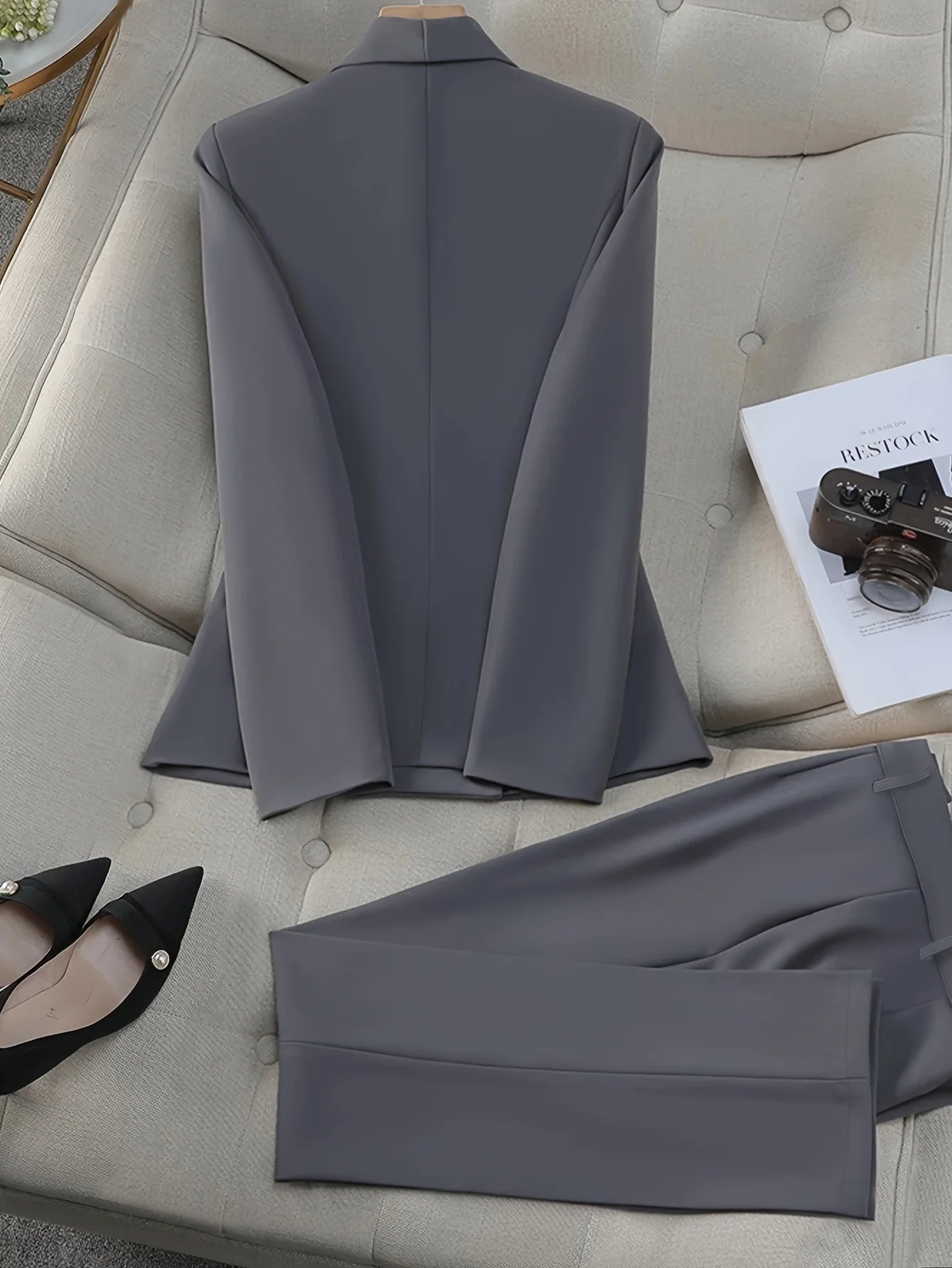 Solid color commuting business professional fashion elegant simple office suit jacket pants suit