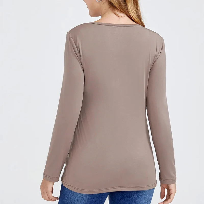 Maternity Blouses Long Sleeve V-neck Breastfeeding Shirt Tops Pregnancy Clothing