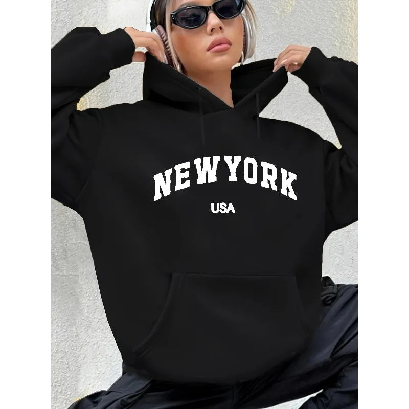 Women's Autumn and Winter Warm and Loose Casual New York USA Sweatshirt